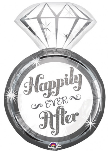 XL Folienballon - Verlobungsring silber, Happily ever after - ø 68cm